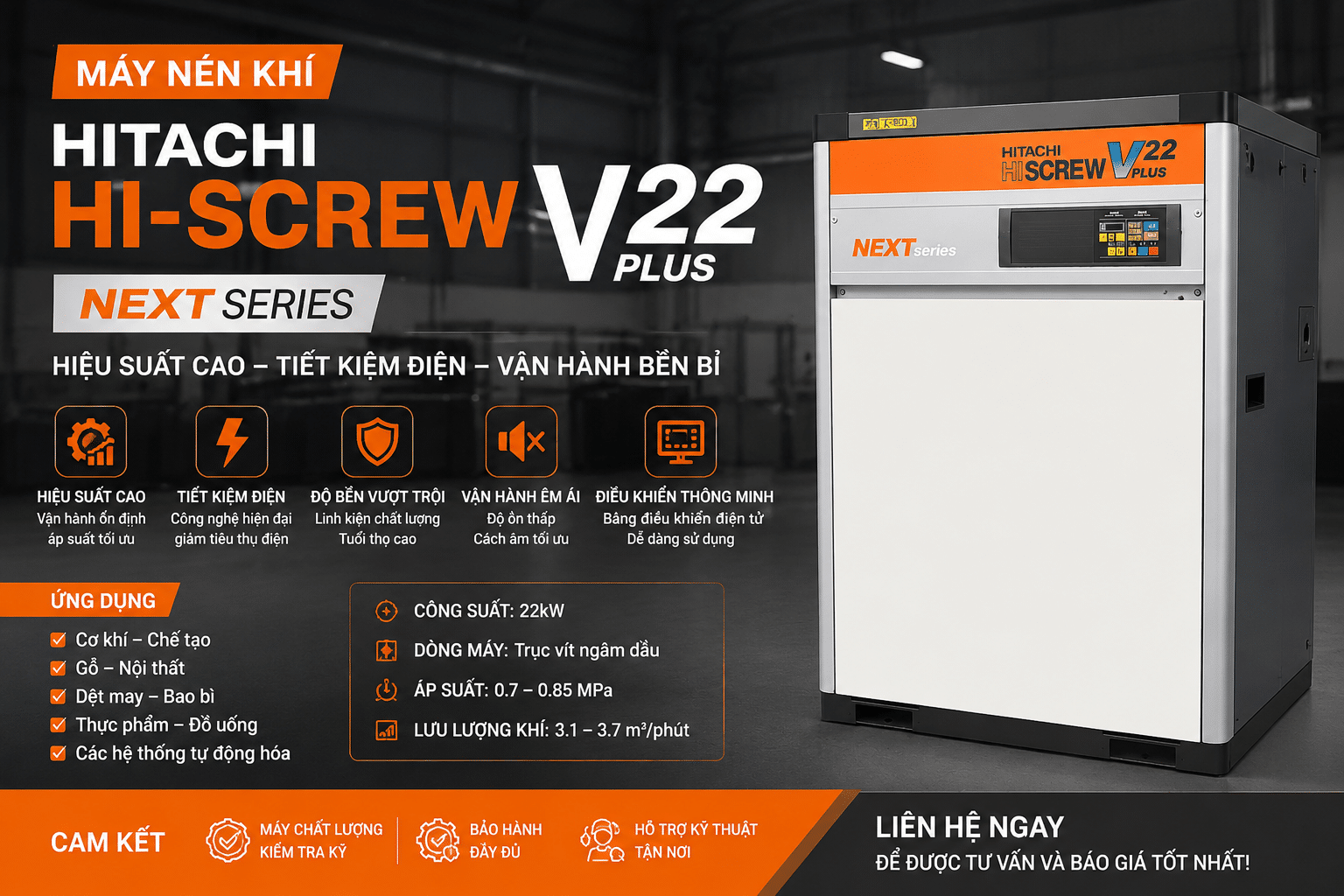 Máy Nén Khí Nhật Bãi Hitachi HiScrew V22
